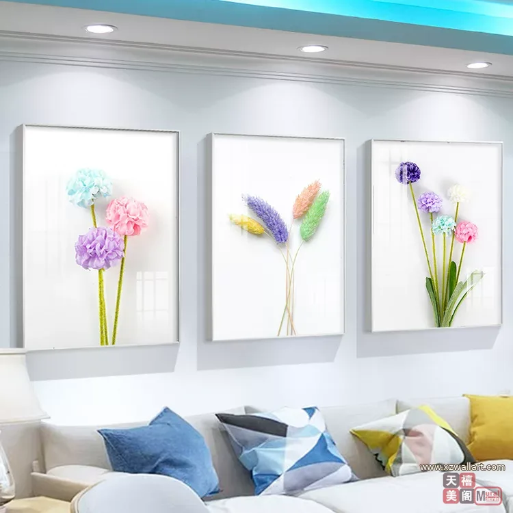 花 三联 装饰画 北欧风 客厅背景墙挂画 晶瓷画