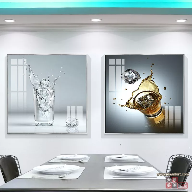 抽象 单幅 装饰画 轻奢风 餐厅背景墙挂画 晶瓷画