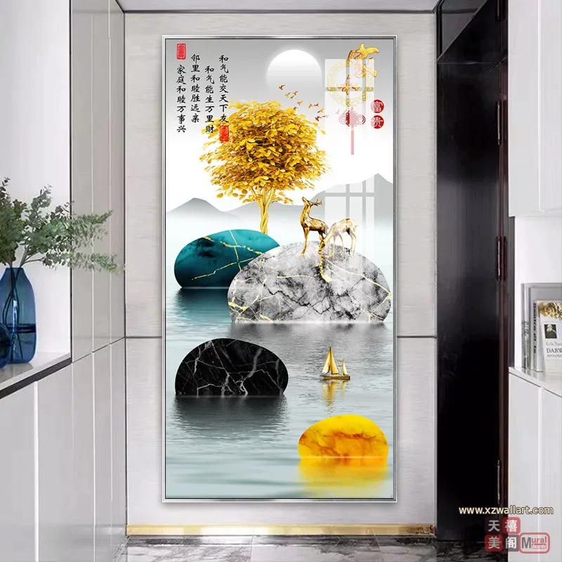 抽象 单幅 装饰画 轻奢风 玄关背景墙挂画 晶瓷画