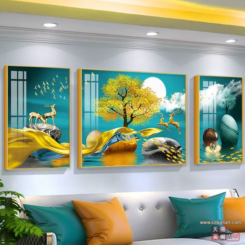 抽象 三联 装饰画 现代简约 客厅背景墙挂画 晶瓷画