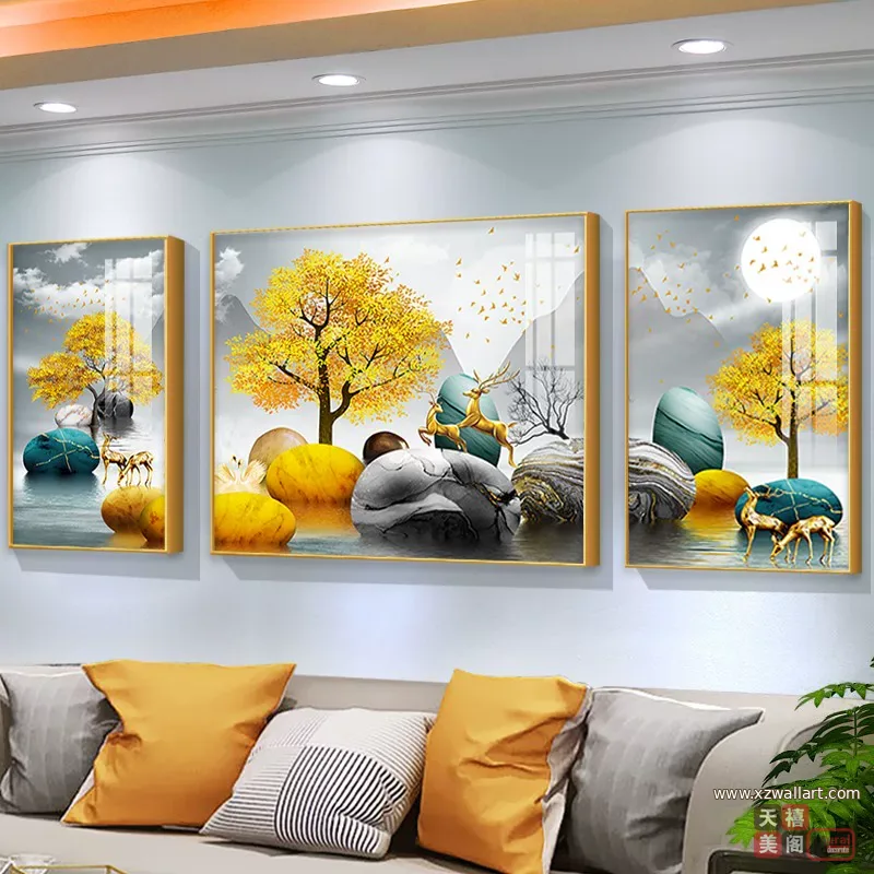抽象 三联 装饰画 现代简约 客厅背景墙挂画 晶瓷画