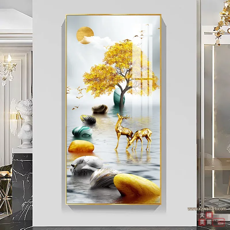 抽象 单幅 装饰画 轻奢风 玄关背景墙挂画 晶瓷画