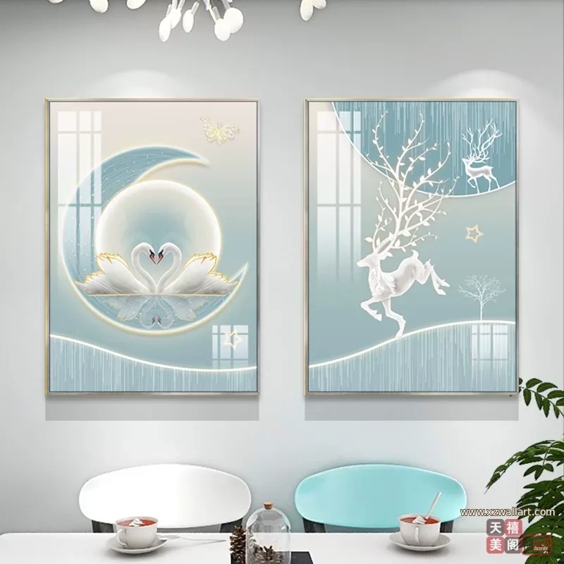 抽象 单幅 装饰画 奶油风 餐厅背景墙挂画 晶瓷画