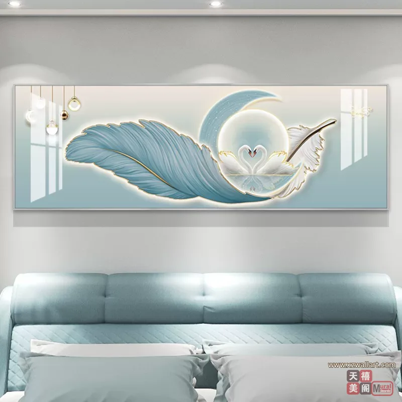 抽象 单幅 装饰画 奶油风 卧室背景墙挂画 晶瓷画
