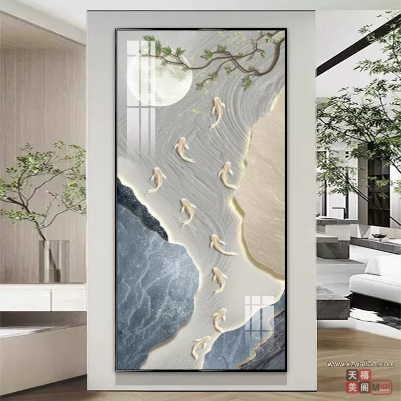 鱼 单幅 装饰画 奶油风 玄关背景墙挂画 晶瓷画