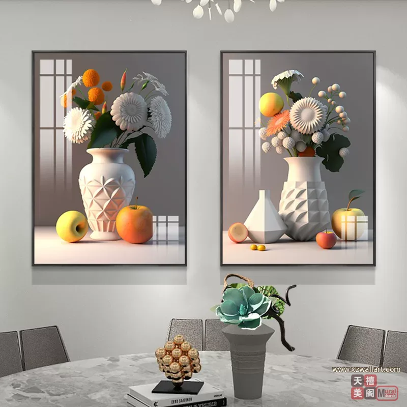 抽象 单幅 装饰画 奶油风 餐厅背景墙挂画 晶瓷画