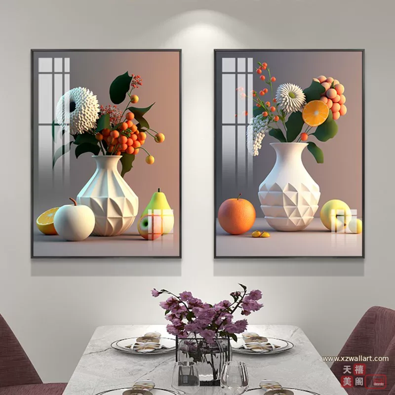 抽象 单幅 装饰画 奶油风 餐厅背景墙挂画 晶瓷画