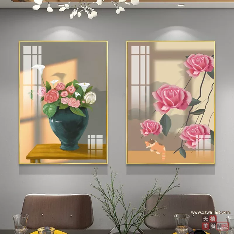 花 单幅 装饰画 奶油风 餐厅背景墙挂画 晶瓷画
