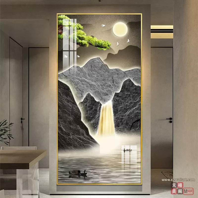 抽象 单幅 装饰画 新中式 玄关背景墙挂画 晶瓷画