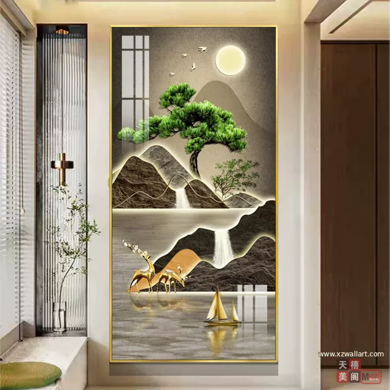 抽象 单幅 装饰画 新中式 玄关背景墙挂画 晶瓷画