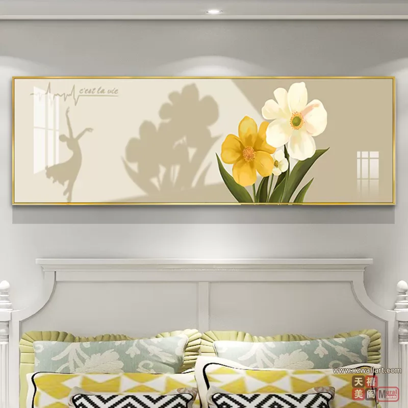 花 单幅 装饰画 奶油风 卧室背景墙挂画 晶瓷画