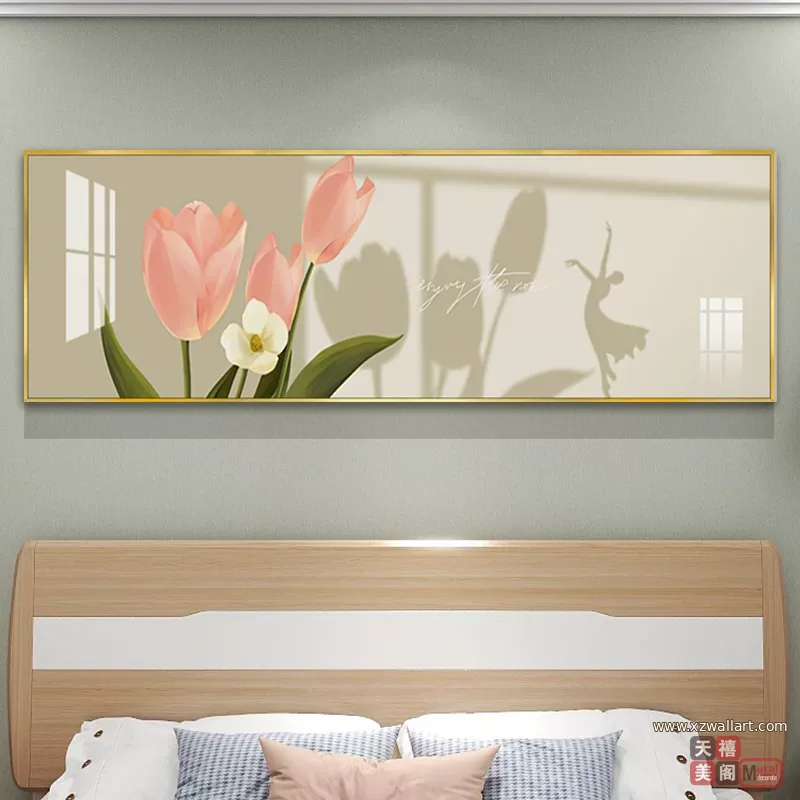 花 单幅 装饰画 奶油风 卧室背景墙挂画 晶瓷画