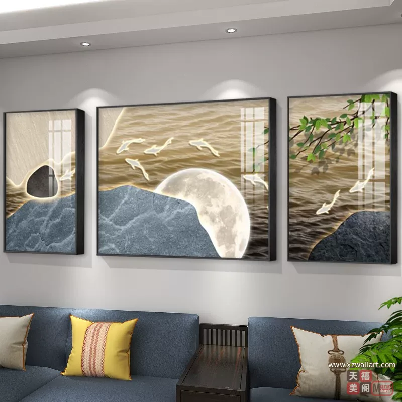 抽象 三联 装饰画 轻奢风 客厅背景墙挂画 晶瓷画