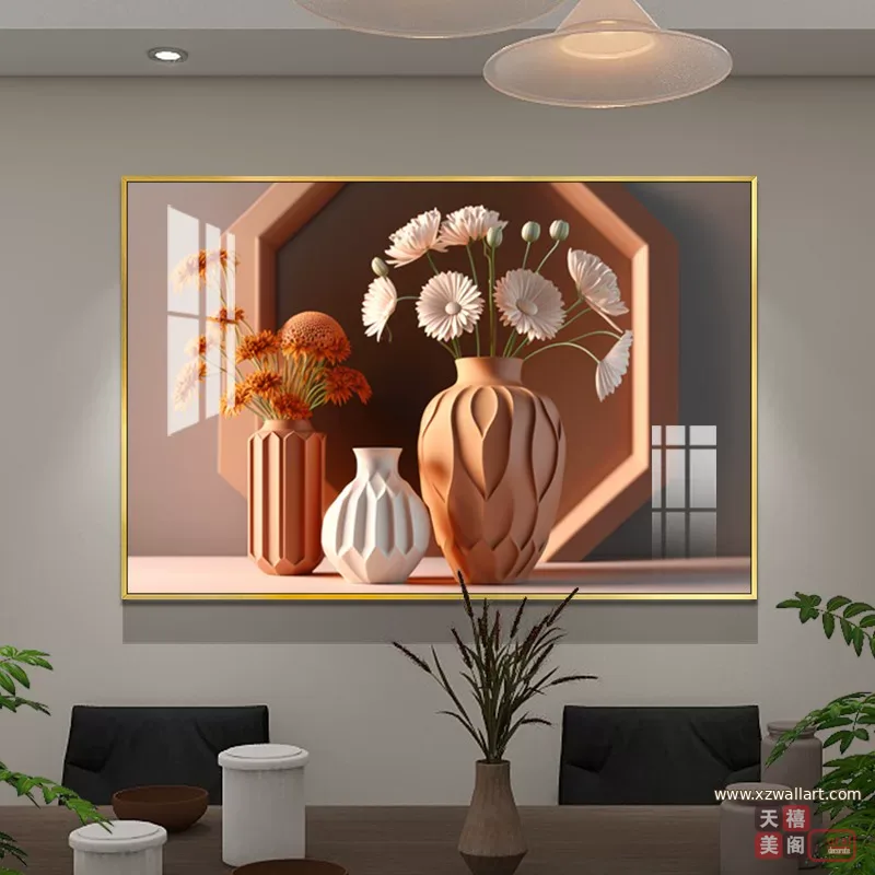 抽象 单幅 装饰画 奶油风 餐厅背景墙挂画 晶瓷画