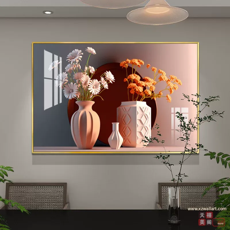 抽象 单幅 装饰画 奶油风 餐厅背景墙挂画 晶瓷画