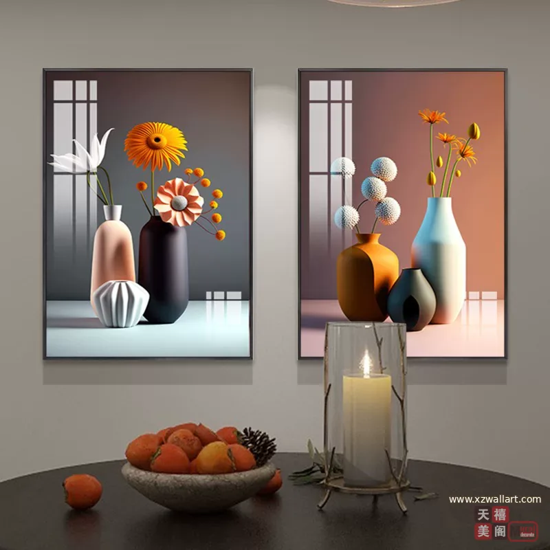 抽象 单幅 装饰画 奶油风 餐厅背景墙挂画 晶瓷画