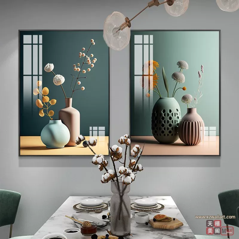 抽象 单幅 装饰画 奶油风 餐厅背景墙挂画 晶瓷画