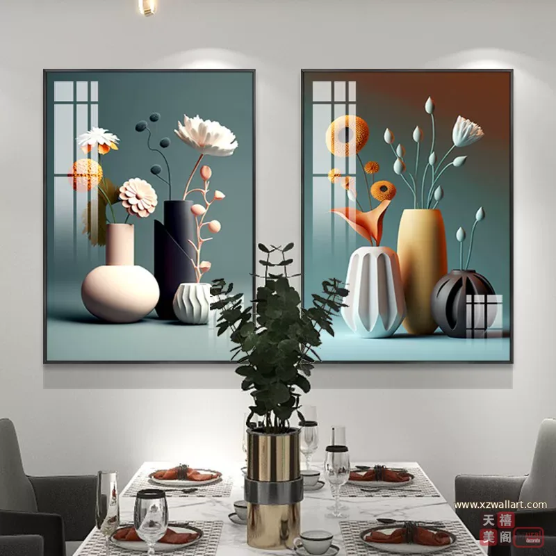 抽象 单幅 装饰画 奶油风 餐厅背景墙挂画 晶瓷画