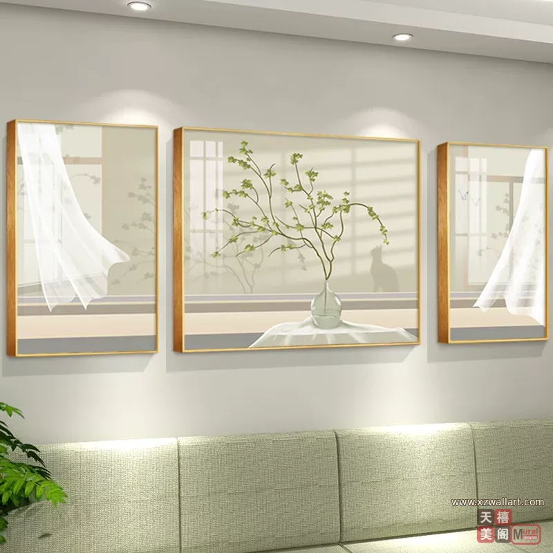 抽象 三联 装饰画 奶油风 客厅背景墙挂画 晶瓷画