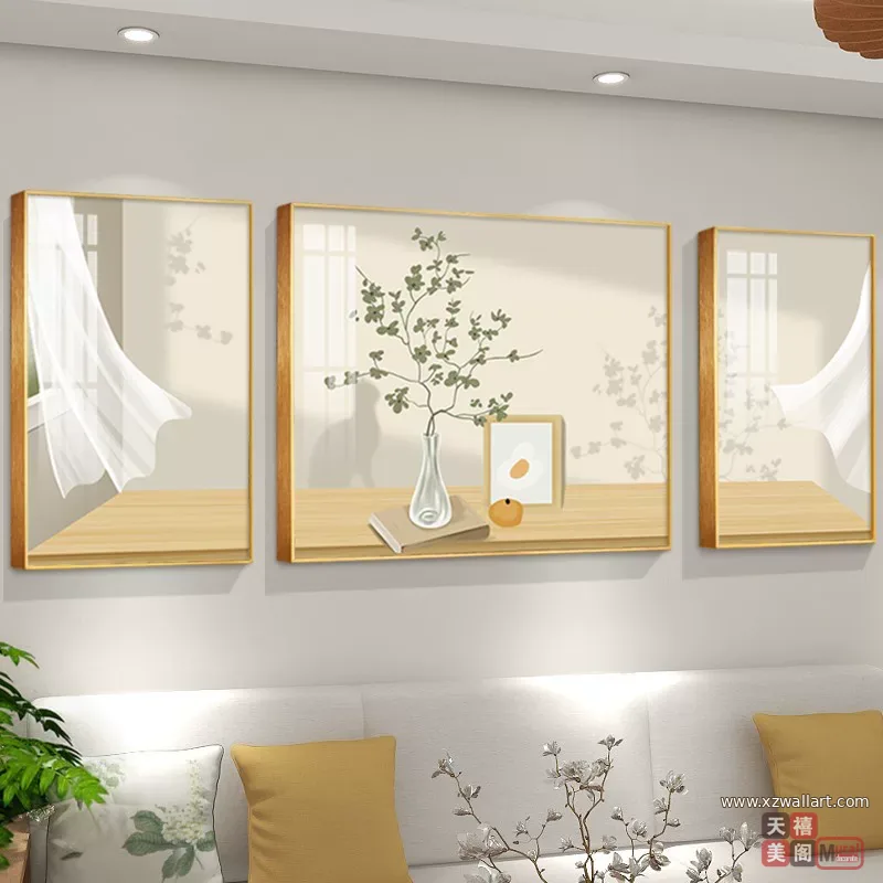 抽象 三联 装饰画 奶油风 客厅背景墙挂画 晶瓷画