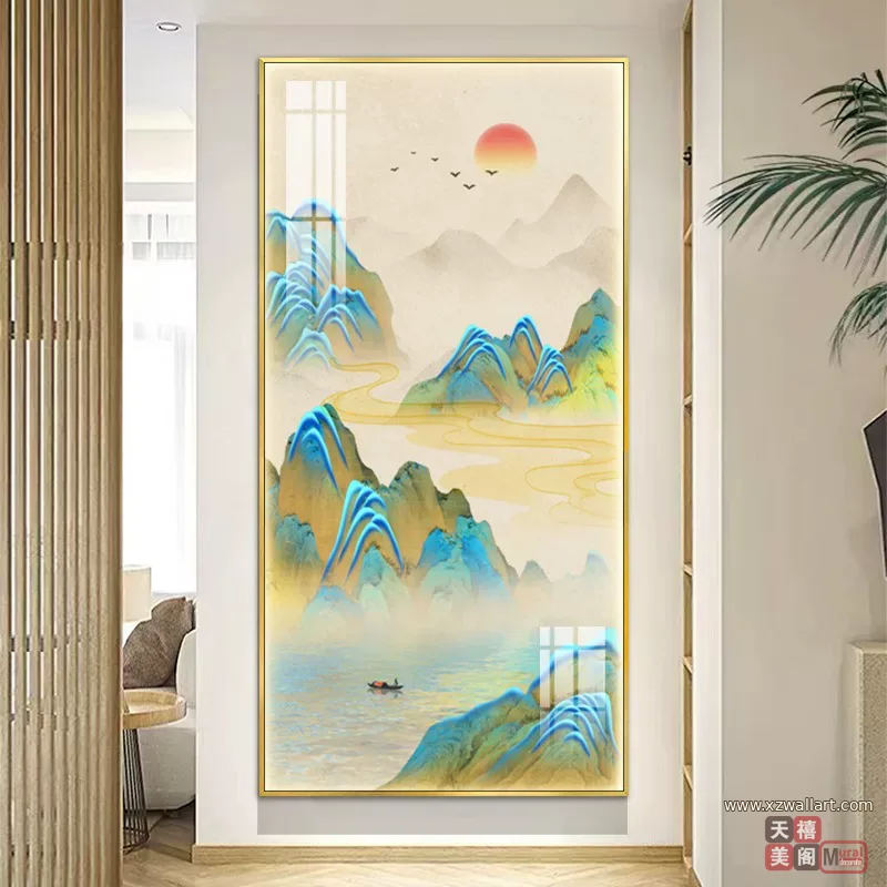 山水 单幅 装饰画 新中式 玄关背景墙挂画 晶瓷画