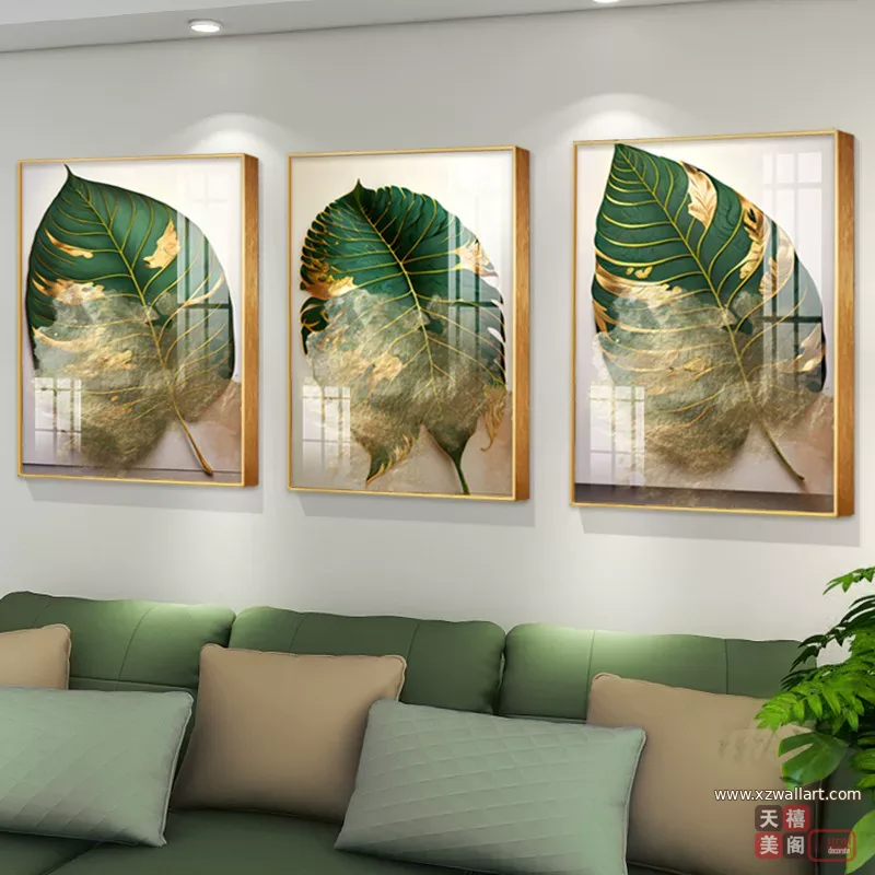 花 三联 装饰画 轻奢风 客厅背景墙挂画 晶瓷画