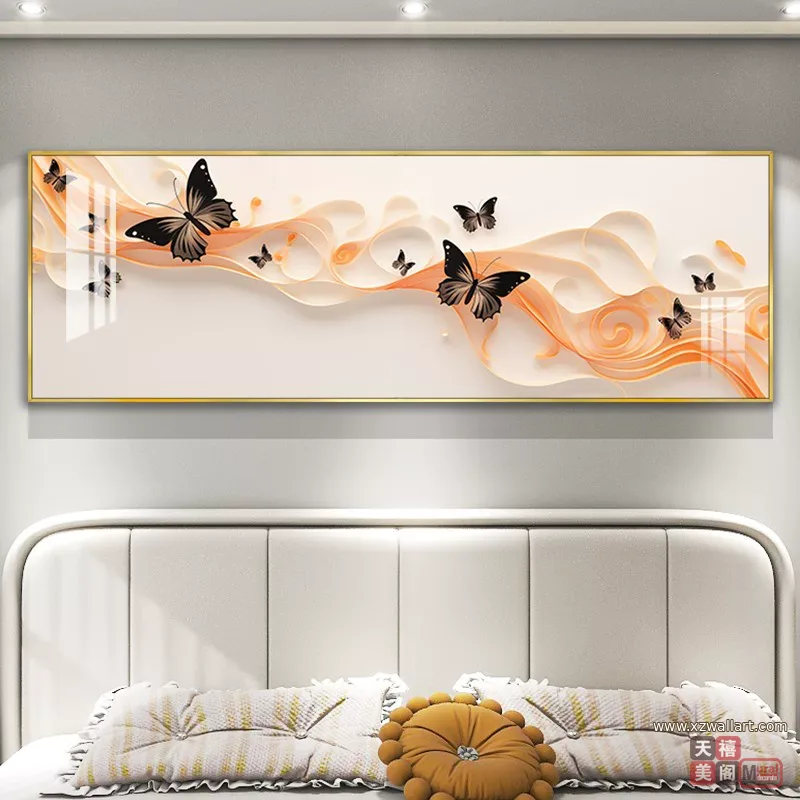 抽象 单幅 装饰画 奶油风 卧室背景墙挂画 晶瓷画