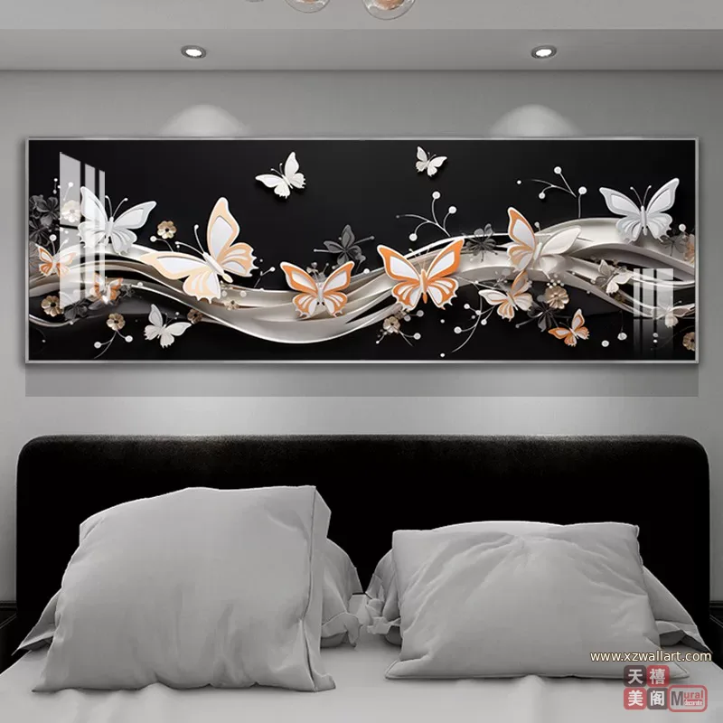抽象 单幅 装饰画 奶油风 卧室背景墙挂画 晶瓷画