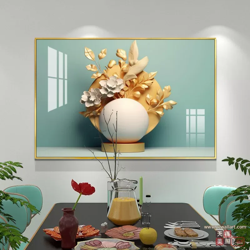 抽象 单幅 装饰画 轻奢风 餐厅背景墙挂画 晶瓷画