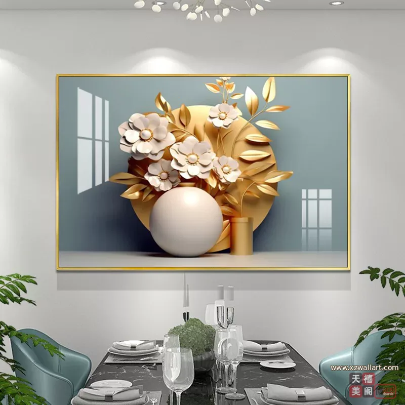 抽象 单幅 装饰画 轻奢风 餐厅背景墙挂画 晶瓷画