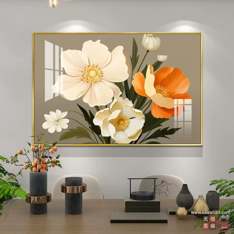 花 单幅 装饰画 轻奢风 餐厅背景墙挂画 晶瓷画