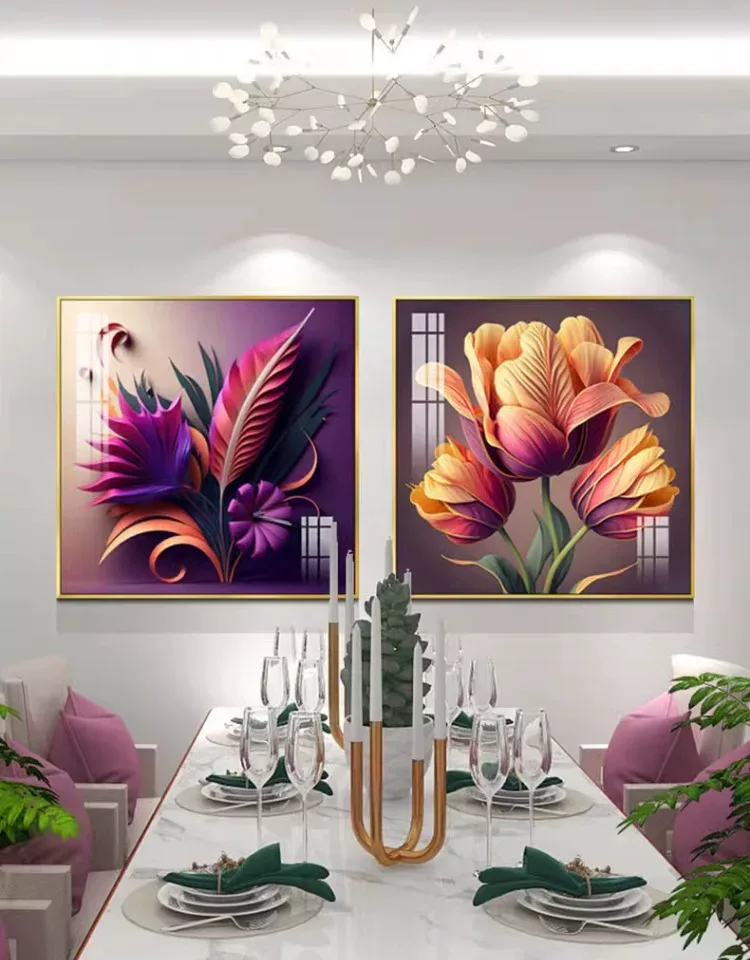 花 单幅 装饰画 轻奢风 餐厅背景墙挂画 晶瓷画