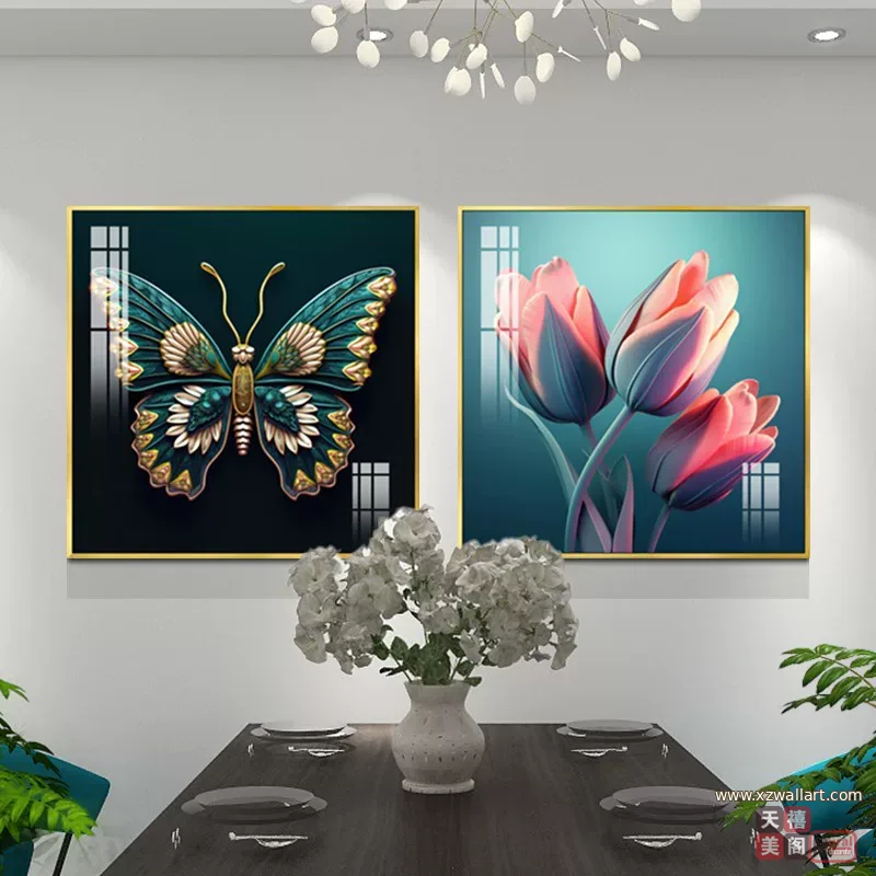 花 单幅 装饰画 轻奢风 餐厅背景墙挂画 晶瓷画