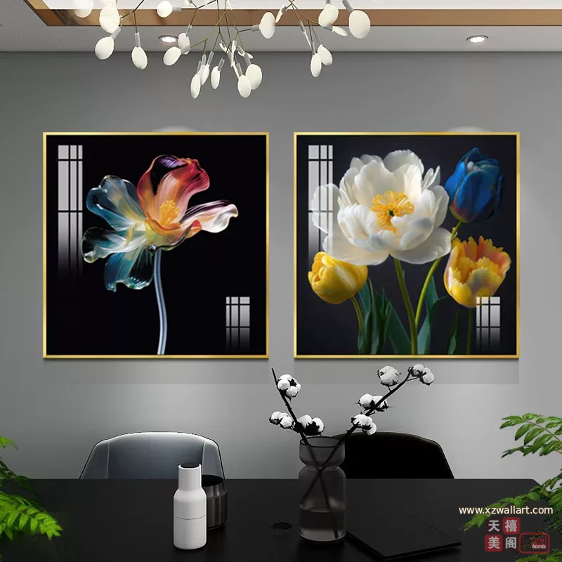 花 单幅 装饰画 轻奢风 餐厅背景墙挂画 晶瓷画