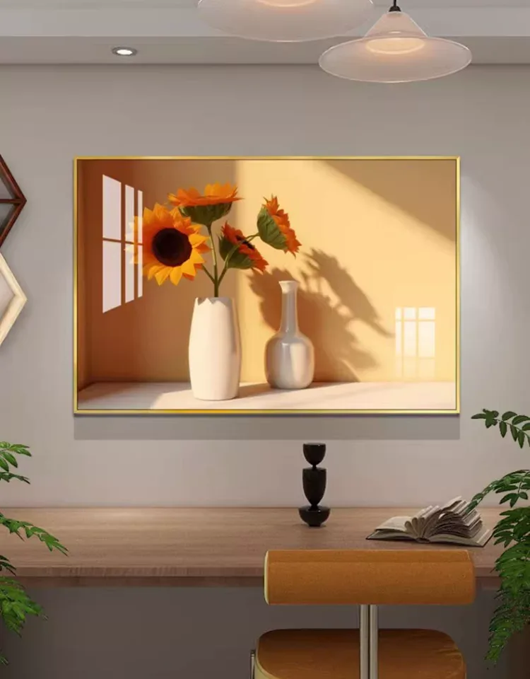 向日葵 单幅 装饰画 奶油风 餐厅背景墙挂画 晶瓷画