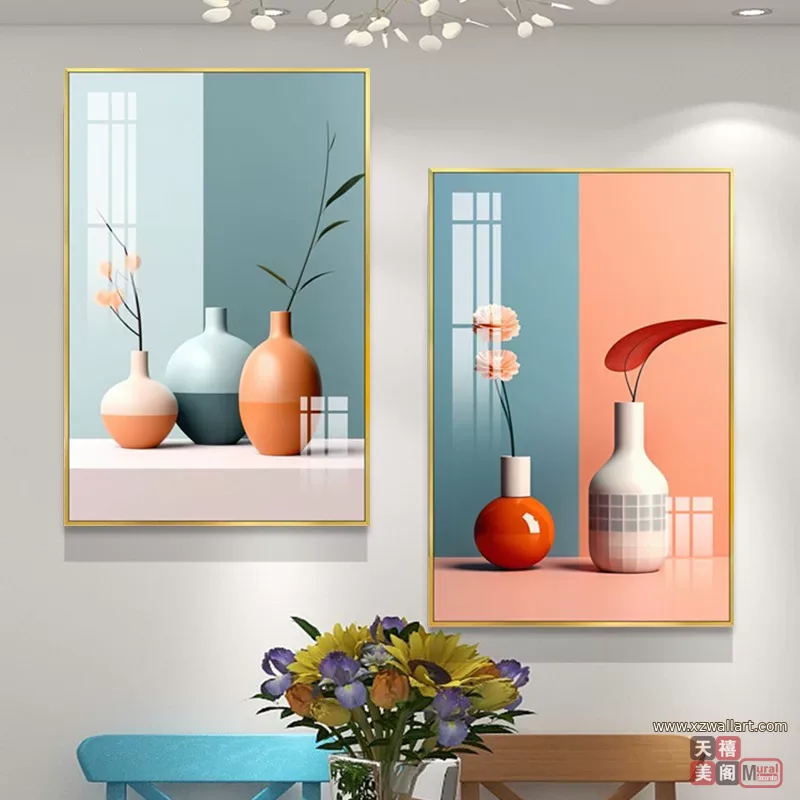 抽象 单幅 装饰画 奶油风 餐厅背景墙挂画 晶瓷画