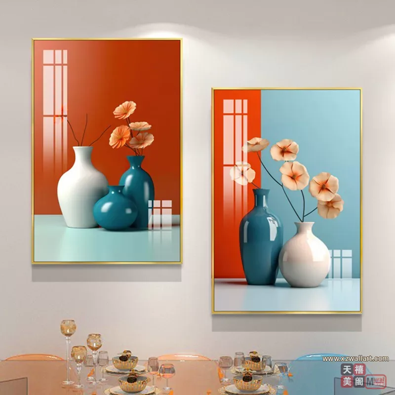 抽象 单幅 装饰画 奶油风 餐厅背景墙挂画 晶瓷画
