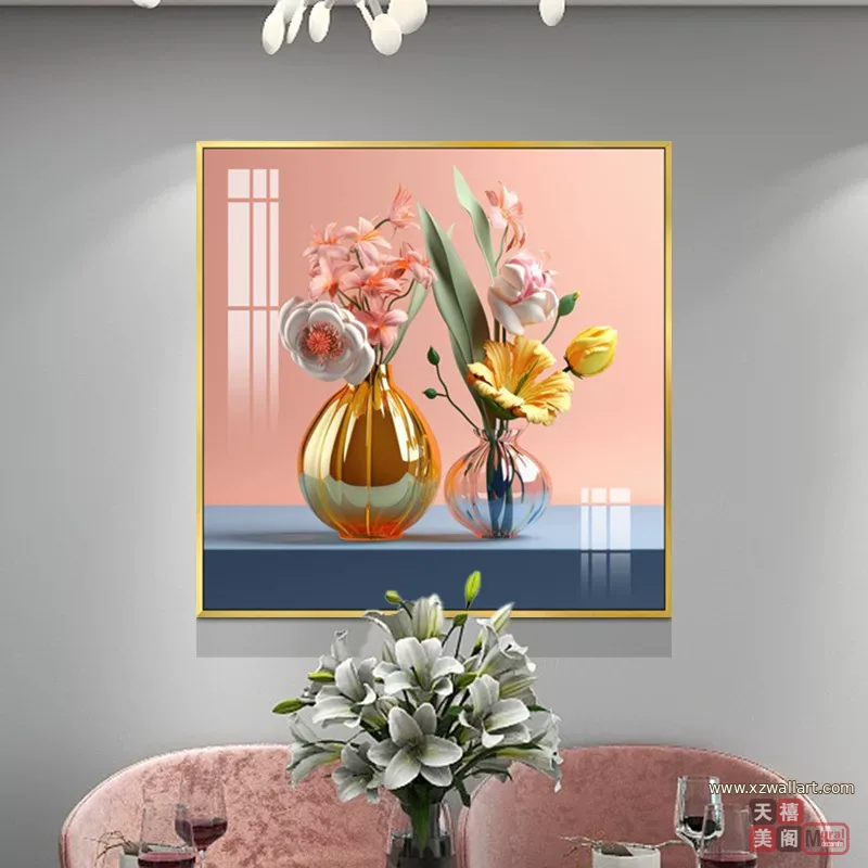 抽象 单幅 装饰画 轻奢风 餐厅背景墙挂画 晶瓷画
