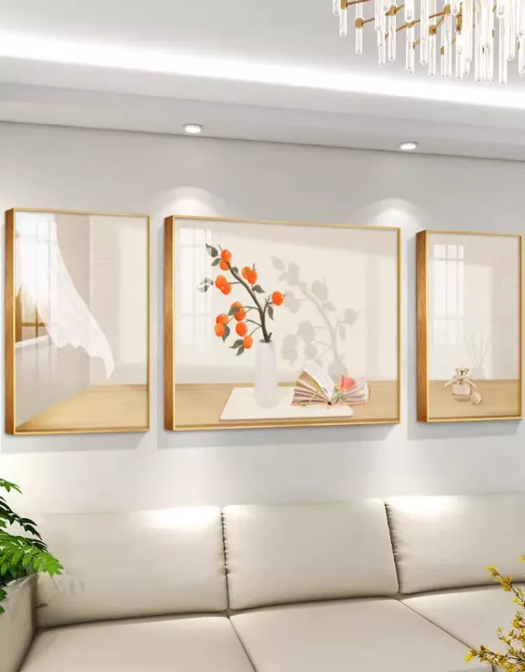 抽象 三联 装饰画 奶油风 客厅背景墙挂画 晶瓷画
