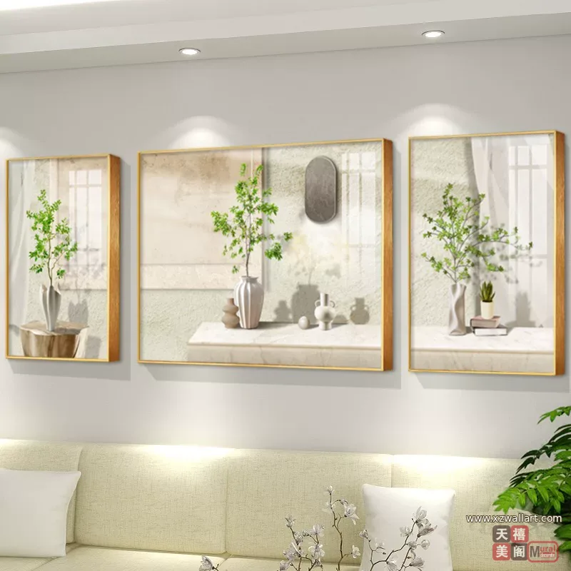 抽象 三联 装饰画 奶油风 客厅背景墙挂画 晶瓷画
