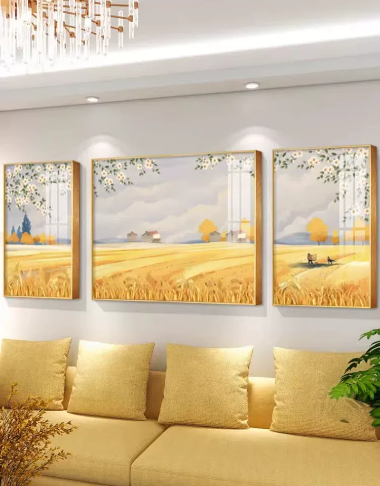 抽象 三联 装饰画 奶油风 客厅背景墙挂画 晶瓷画