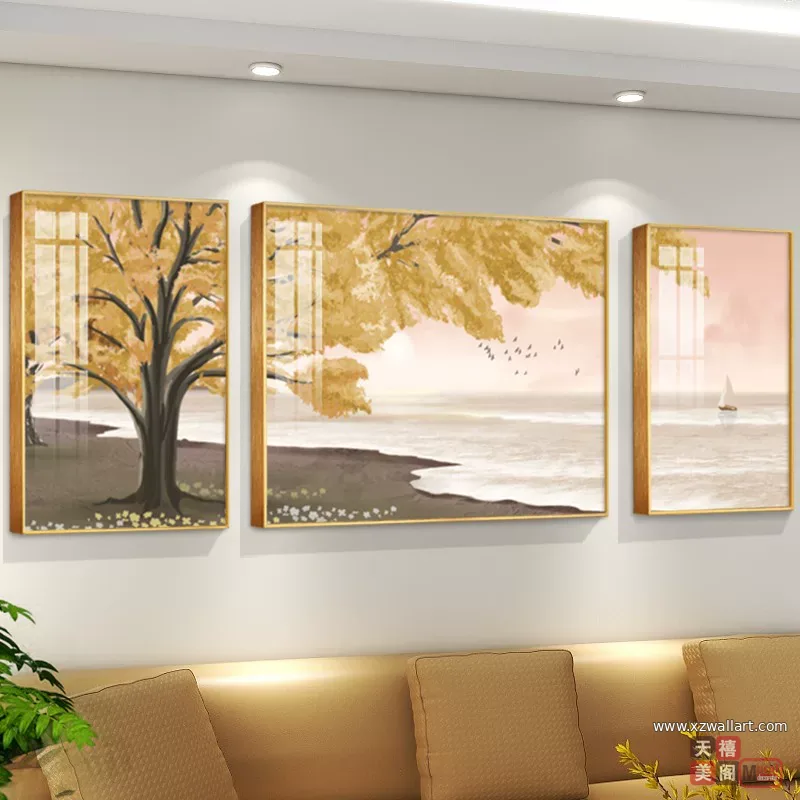 抽象 三联 装饰画 奶油风 客厅背景墙挂画 晶瓷画