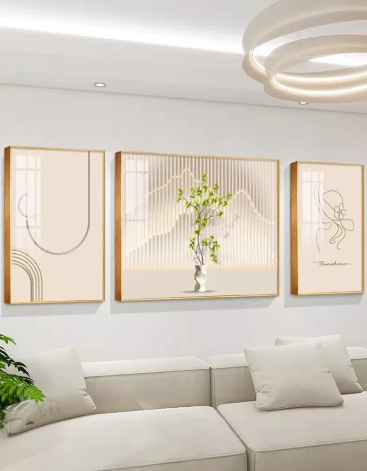 抽象 三联 装饰画 奶油风 客厅背景墙挂画 晶瓷画