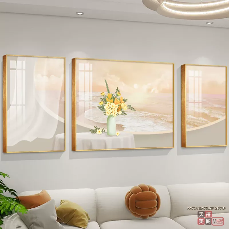 抽象 三联 装饰画 轻奢风 客厅背景墙挂画 晶瓷画
