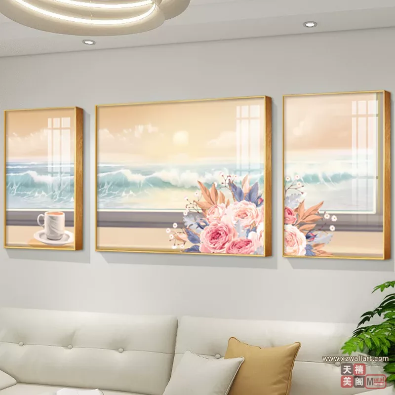 抽象 三联 装饰画 轻奢风 客厅背景墙挂画 晶瓷画