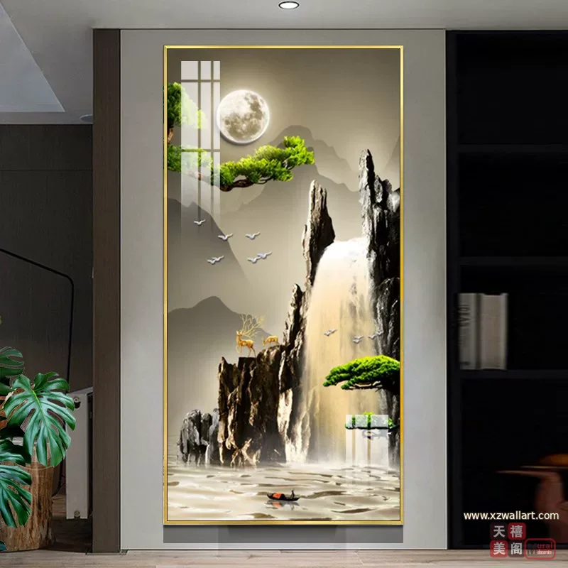 抽象 单幅 装饰画 新中式 玄关背景墙挂画 晶瓷画