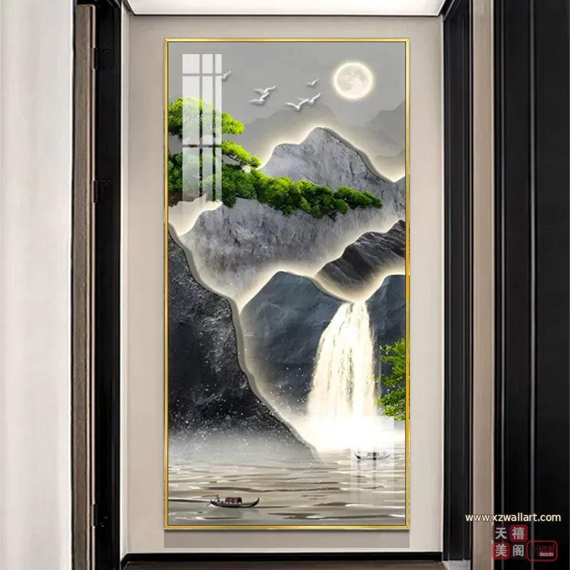 抽象 单幅 装饰画 新中式 玄关背景墙挂画 晶瓷画