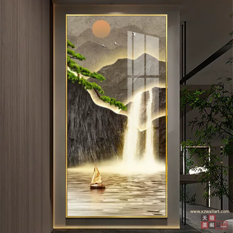 抽象 单幅 装饰画 新中式 玄关背景墙挂画 晶瓷画