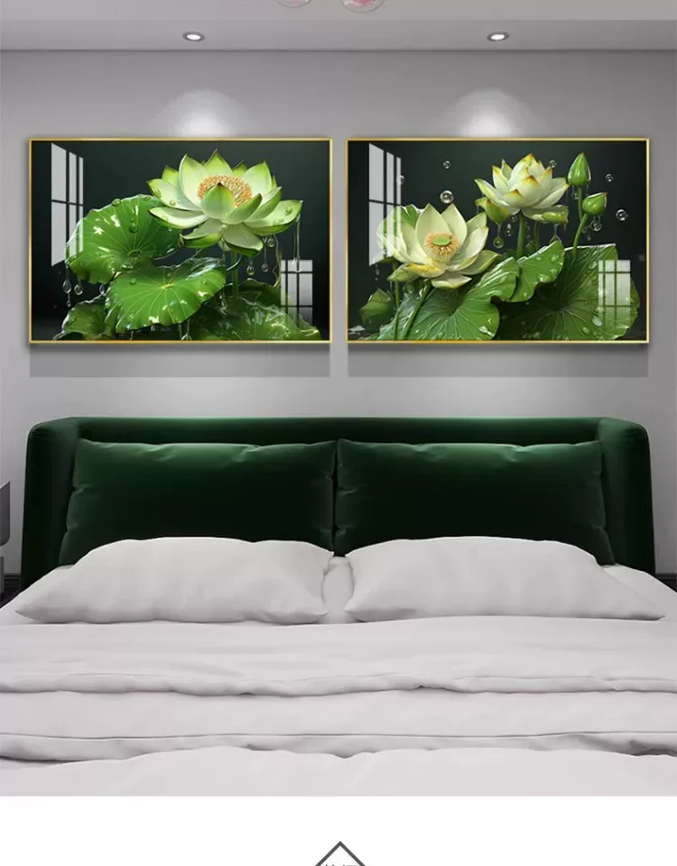 荷花 单幅 装饰画 现代简约 卧室背景墙挂画 晶瓷画