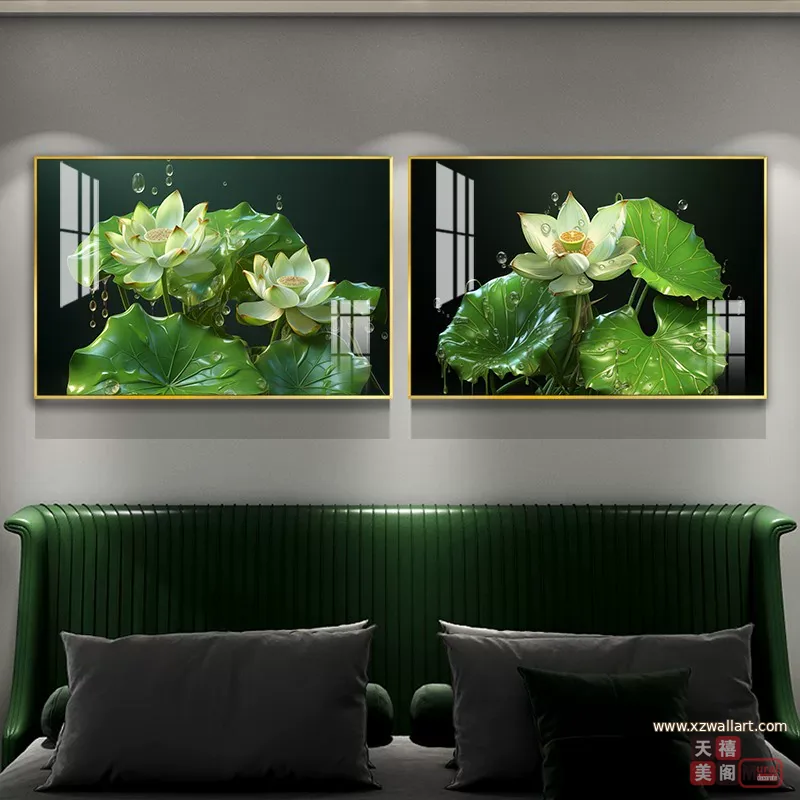 荷花 单幅 装饰画 现代简约 卧室背景墙挂画 晶瓷画
